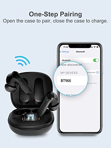 Wireless Earbuds Bluetooth 5.1 Headphones 48Hrs Playtime with LED Digital Display Charging Case, in Ear Earphones Stereo Headset with Mic and Touch Control for iPhone Android SmartPhone Tablet, Black