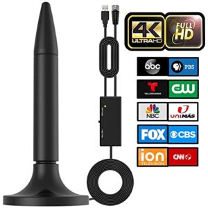 tv antenna, hdtv indoor digital tv antenna 130 miles range support 4k hd free local channels and all television -10ft high performance coax cable