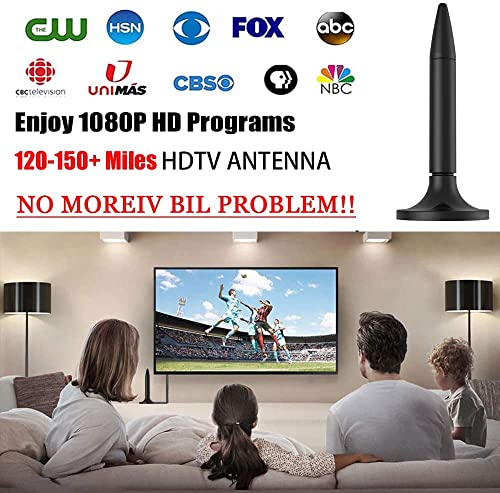TV Antenna, HDTV Indoor Digital TV Antenna 130 Miles Range Support 4K HD Free Local Channels and All Television -10ft High Performance Coax Cable