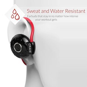 Crave Octane Sport Wireless Bluetooth Earphones, in-Ear Sweat and Water Resistant Stereo Lightweight Headphones Earbuds Premium Sports Headset with Built-in Mic – Red