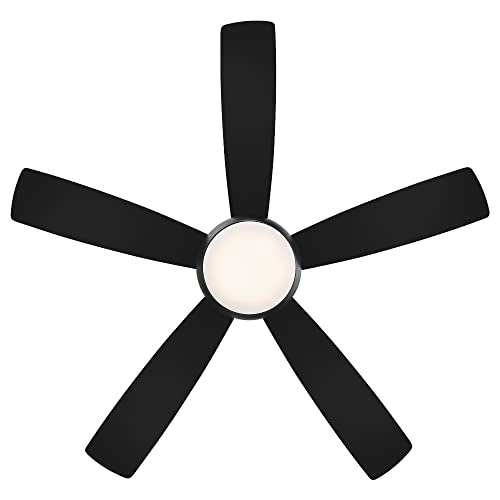 WAC Smart Fans Odyssey Indoor and Outdoor 5-Blade Flush Mount Ceiling Fan 52in Matte Black with 3000K LED Light Kit and Remote Control works with Alexa and iOS or Android App