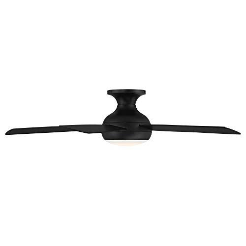 WAC Smart Fans Odyssey Indoor and Outdoor 5-Blade Flush Mount Ceiling Fan 52in Matte Black with 3000K LED Light Kit and Remote Control works with Alexa and iOS or Android App