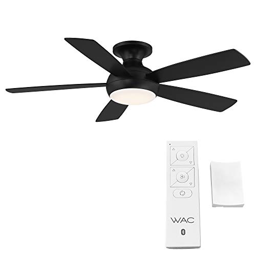 WAC Smart Fans Odyssey Indoor and Outdoor 5-Blade Flush Mount Ceiling Fan 52in Matte Black with 3000K LED Light Kit and Remote Control works with Alexa and iOS or Android App