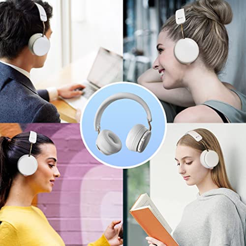 Hmusic Bluetooth Headphones, On Ear Headphones, Bluetooth 5.1 or Wired Connection, 32H Playtime Soft Protein Leather Ear Cups Wireless Headphone with Built-in Mic for Travel, Home, Office (White)