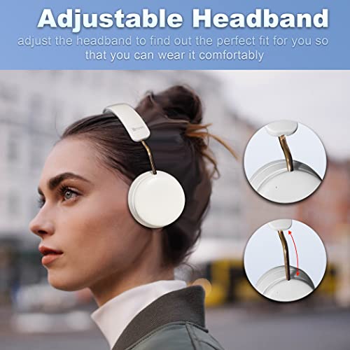 Hmusic Bluetooth Headphones, On Ear Headphones, Bluetooth 5.1 or Wired Connection, 32H Playtime Soft Protein Leather Ear Cups Wireless Headphone with Built-in Mic for Travel, Home, Office (White)