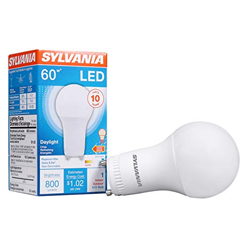 SYLVANIA LED Light Bulb, 60W Equivalent A19, Efficient 8.5W, GU24 Bi-Pin Base, Frosted Finish, 800 Lumens, Daylight - 1 Pack (78107)