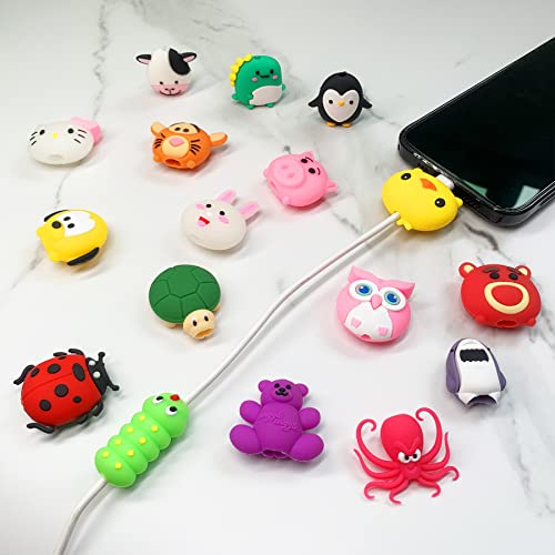 ZAKVOOR 20 Pack Cute Animals Bite USB Charger Protector for iPhone iPad Cable, Charging Protector and Cord Holder, Charging Cable Saver Phone Accessory Cable Buddies