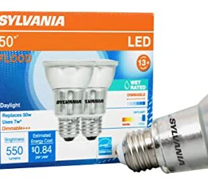 LEDVANCE Sylvania PAR20 LED Flood Light Bulb, 50W = 7W, Dimmable, 13 Year, Medium Base, 550 Lumens, Wet-Rated, 5000K, Daylight - 2 Pack (40400)