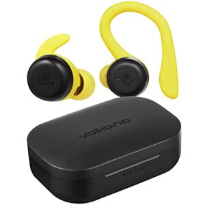 volkano momentum series sports earbuds bluetooth wireless – wireless earphones with removable ear hooks, waterproof true wireless sports earbuds, running & workout bluetooth earphones (yellow)