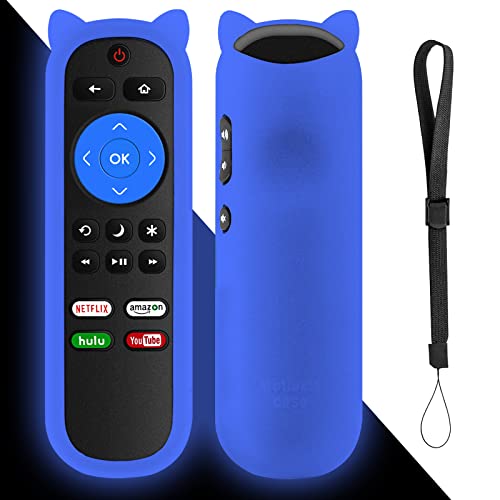 Remote for All Roku TV Remote for Element Hisense Onn TCL Haier Sharp Hitachi LG Sanyo JVC Magnavox RCA Philips Westinghouse Roku Built-in Smart TV with Glow Remote Case Cover - Blue