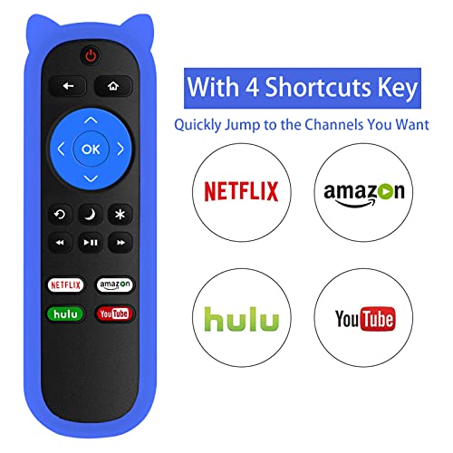 Remote for All Roku TV Remote for Element Hisense Onn TCL Haier Sharp Hitachi LG Sanyo JVC Magnavox RCA Philips Westinghouse Roku Built-in Smart TV with Glow Remote Case Cover - Blue