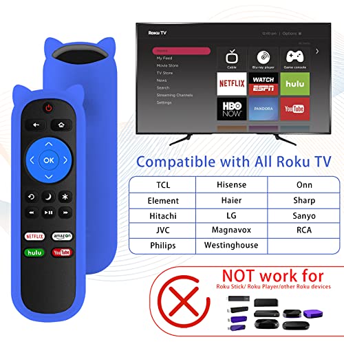 Remote for All Roku TV Remote for Element Hisense Onn TCL Haier Sharp Hitachi LG Sanyo JVC Magnavox RCA Philips Westinghouse Roku Built-in Smart TV with Glow Remote Case Cover - Blue