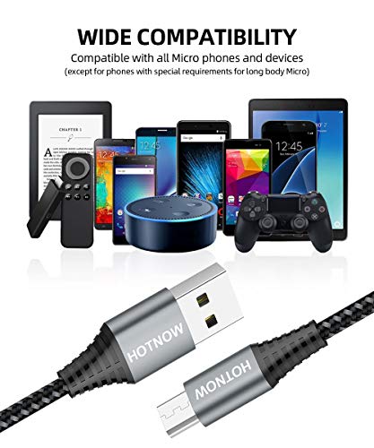 HOTNOW Micro USB Cable 3ft 2-Pack, Android Charger Cable Data sync and Fast Charging Nylon Braided Cord for Samsung Galaxy S6 S7, HTC, LG, Sony, PS4, MP3, Tablet and More Micro Devices