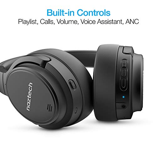 Naztech Driver ANC 1000 Active Noise Cancelling Bluetooth Wireless Headphones w/Mic Up to 50H Playtime for TV, Online Class + Home Office (Black) 15136