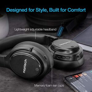 Naztech Driver ANC 1000 Active Noise Cancelling Bluetooth Wireless Headphones w/Mic Up to 50H Playtime for TV, Online Class + Home Office (Black) 15136