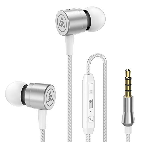 Professional Metal Headphone in Ear Wired Earphone Heavy Bass Sound Quality Music Sport Headset Headsets with Built-in Microphone 3.5mm in-Ear Wired Earphone(White)