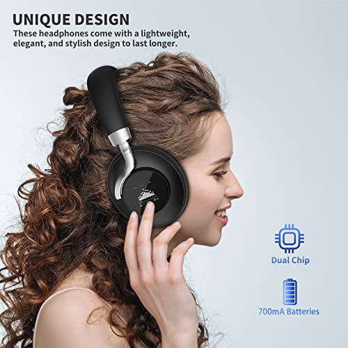 NUKied Dual LCD Screen Smart Trendy Headphone, Wireless Bluetooth Headphones with Microphone Deep Bass, Quick Charge, Lightweight Premium Leather Ear Cups Durable Zinc Alloy Headband PC Game Headset