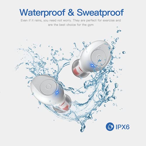 Bluetooth 5.0 Wireless Earbuds Super Portable True Wireless Stereo Headphones in Ear Deep Bass Built in Mic IPX6 Waterproof with Charging Case (Only 50g) 40H Playtime for Workout Running (White)