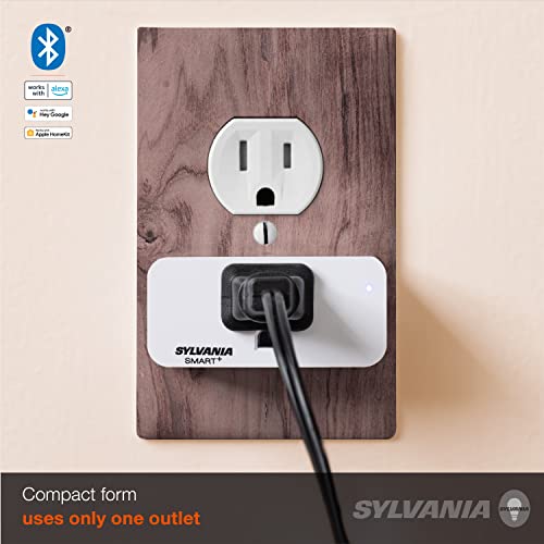 SYLVANIA SMART Bluetooth Outlet, Simple Set Up, Compatible with Alexa, Apple HomeKit, and Google Assistant, 120 Volts, 15 Amp, White, No Hub, FCC Listed - 1 Pack (75753)