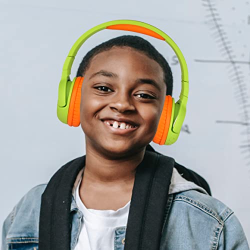 Contixo KB-5 Kids Headphones - Over The Ear Foldable Bluetooth Wireless Headphone for Kids - 85dB with Volume Limited - Toddler Headphones for Boys and Girls (Green+Orange)