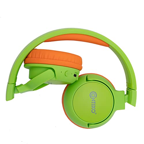 Contixo KB-5 Kids Headphones - Over The Ear Foldable Bluetooth Wireless Headphone for Kids - 85dB with Volume Limited - Toddler Headphones for Boys and Girls (Green+Orange)