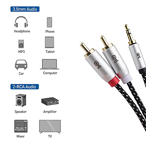 Cable Matters 2-Pack RCA to 3.5mm Stereo Audio Cable 6 Feet (RCA to Aux Cable, 3.5mm to RCA Cable, Aux to RCA Cable) in Black