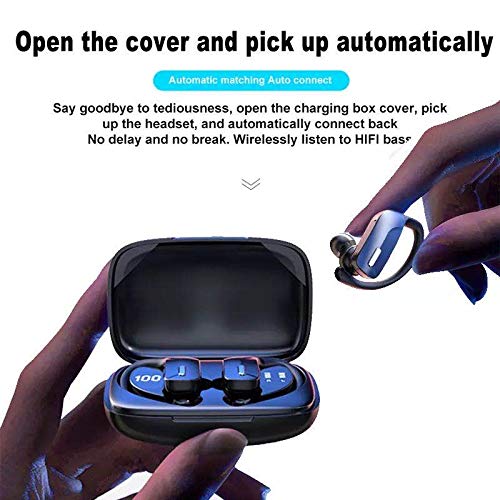 Wireless Earbuds Bluetooth Headphones 48hrs Play Back Sport Earphones with LED Display Over-Ear Buds with Earhooks Built-in Mic Headset, 48H Playtime, Noise Cancelling (Blue)