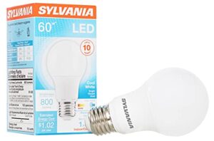 sylvania led light bulb, 60w equivalent a19, efficient 8.5w, medium base, frosted finish, 800 lumens, cool white – 1 pack (74321)