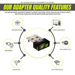 WiFi USB Adapter for PC & Raspberry PI WiFi Dongle - USB WiFi Adapter for Desktop PC 150Mbps 2.4GHz Wireless Wi-Fi USB Receiver Booster Laptop Desktop PC Network USB WiFi Wireless LAN 802.11 n/g/b