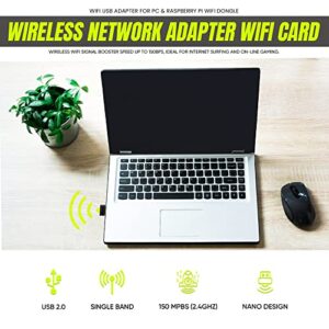 WiFi USB Adapter for PC & Raspberry PI WiFi Dongle - USB WiFi Adapter for Desktop PC 150Mbps 2.4GHz Wireless Wi-Fi USB Receiver Booster Laptop Desktop PC Network USB WiFi Wireless LAN 802.11 n/g/b