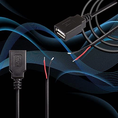 XMSJSIY USB 2.0 Female Pigtail Cable Extension Power Cable 22AWG 5V 3A USB A Socket to 2 Pin Bare Wire Open End Connector for DIY-2 Pcs (0.3M)