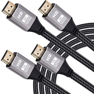 8k hdmi cable 15 ft, 2 pack ultra high speed braided hdmi 2.1 cord support 48gbps 8k 60hz 4k 120hz 144hz hdr earc hdcp 2.2 2.3 for gaming compatible with ps4 ps5 dolby vision roku samsung qled tv