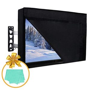 outdoor tv cover with front flap for watching tv on rainy days, convenient use without remove, durable tv cover with free cleaning cloth (30-32 inch, black)