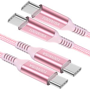 awnuwuy 100w usb c to usb c cable pink, 10ft long [2-pack], type c super fast charging, usb c charger cord for ipad pro 11 inch 3rd generation, macbook air, samsung s22 s21 s20 ultra, google pixel 6