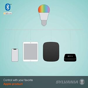 SYLVANIA Smart Bluetooth LED Light Bulb, A19 60W Equivalent, Efficient 10W, Works with Apple HomeKit, RGBW Full Color and Adjustable White, No Hub Required - 1 Pack