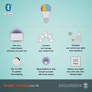 SYLVANIA Smart Bluetooth LED Light Bulb, A19 60W Equivalent, Efficient 10W, Works with Apple HomeKit, RGBW Full Color and Adjustable White, No Hub Required - 1 Pack