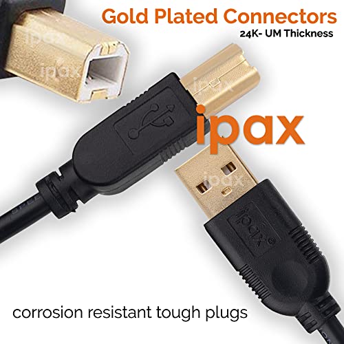 IPAX 10 Ft Long Pure Copper Hi-Speed USB 2.0 Cable Compatible with Epson ET-8550 ET-2720 ET-2850 Canon Pixma G7020 HP Brother Printer Audio Interface