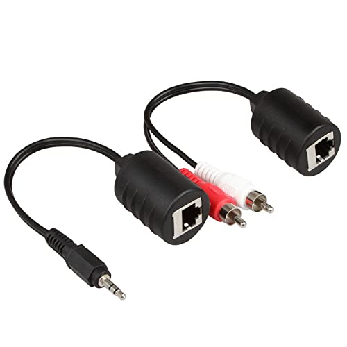 LINESO Stereo DC3.5mm Stereo and RCA Red White Audio Signal Balun Over Cat5/6 Cable