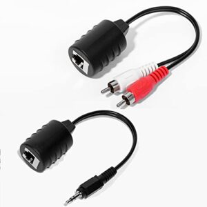 LINESO Stereo DC3.5mm Stereo and RCA Red White Audio Signal Balun Over Cat5/6 Cable