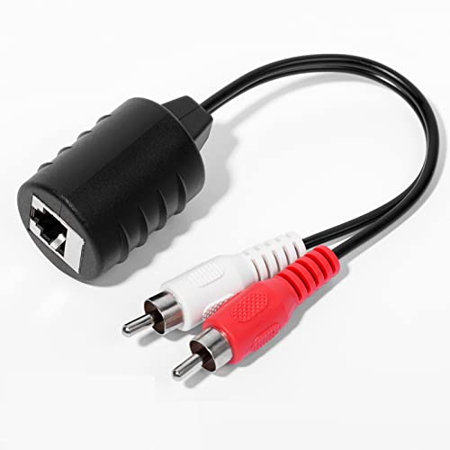 LINESO Stereo DC3.5mm Stereo and RCA Red White Audio Signal Balun Over Cat5/6 Cable