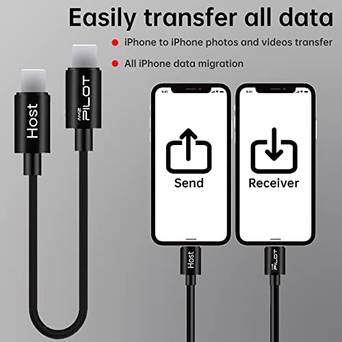 AMZPILOT Compatible for iPhone to iPhone Transfer Cable, iOS 14 to 8 pin OTG Cable Male to Male Data Migration Wired Cord Sync Photo/Video, for iPhone Series 13/12 Mini/Pro Max/11/Xs/Xr/X/8 - 1FT