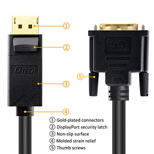 DTECH 6 Foot DisplayPort to DVI-D Single Link Cable Male to Male with Gold Plated Connector