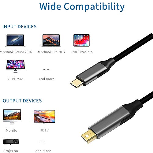 USB-C(The Source) to Mini Displayport Cable, 4K@60hz 6ft Male to Male USB C to Mini DP Video Convert Cable Compatible with USB-C Devices Connect to LED Cinema Display etc Enabled Mini DP Monitors