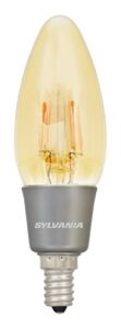 ledvance 79538 sylvania ultra led b10 vintage light bulb-40w equivalent-2200k-candelabra base-blunt tip, warm white-2200k