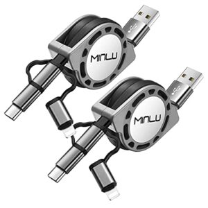 multi charging cable 3a 2pack 3.3ft 3-in-1 retractable fast charger cord usb charge sync cable with lightning/type c/micro usb ports for iphone/ipad/ipod/samsung galaxy/lg/huawei/htc/pixel/sony/moto