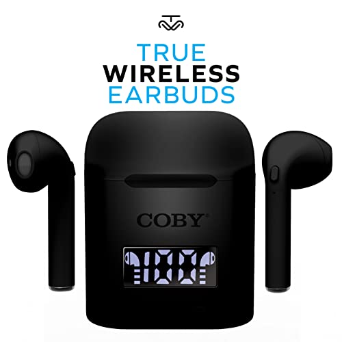 Coby True Wireless Earbuds with Charging Case, Wireless Bluetooth Earbuds, in Ear Headphones Wireless Bluetooth, Smart Battery Display, Built-in Microphone, Auto Pairing, 6.5 Hours Play, (Black)