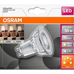 OSRAM LED Reflector lamp / Base: GU10 / Warm White / 2700 K / 4.40 W / Replacement for 50 W Reflector lamp / LED Three Step DIM PAR16 [Energy Efficiency Class A+] / Pack of 6