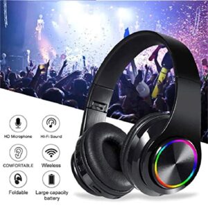 Head-Mounted Bluetooth Headphone, LED Lights Glowing Headphones Earphone Support Wired and Wireless,9D Surround HiFi Stereo Sound, for Video Game,Sports,Driving,Fitness,for iOS