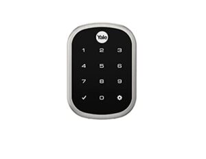 yale | liftmaster smart lock with touchscreen deadbolt- works with myq app & key by amazon in-garage delivery when paired with smart garage hub (sold separately), satin nickel