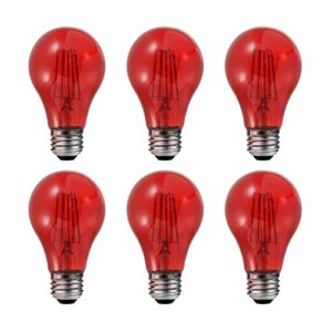 sylvania led red glass filament a19 light bulb, efficient 4.5w, 40w equivalent, dimmable, e26 medium base – 6 pack (41740)